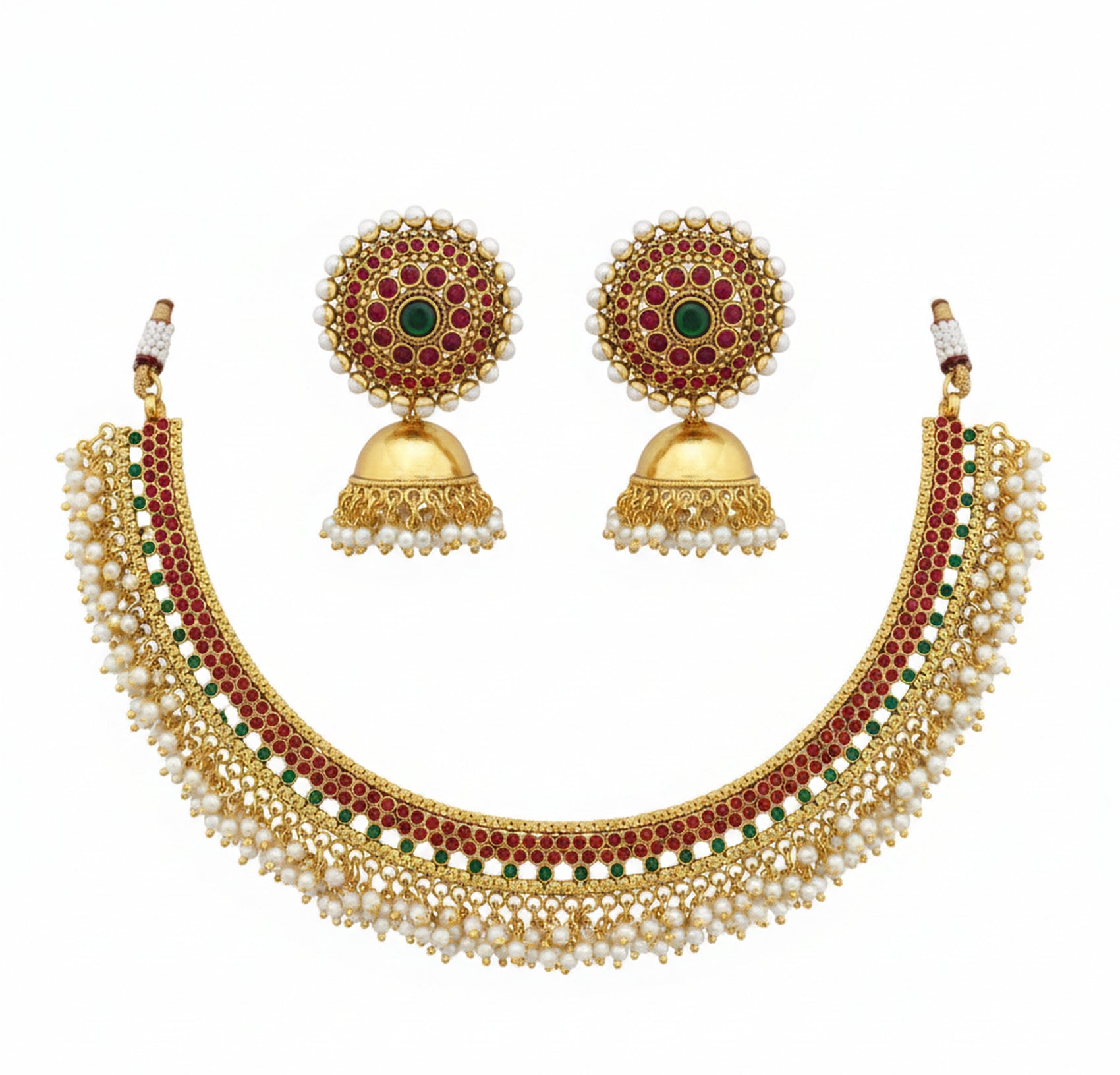 Jewel City Exquisite Gold-Plated Traditional Choker Necklace Set | Grocsy