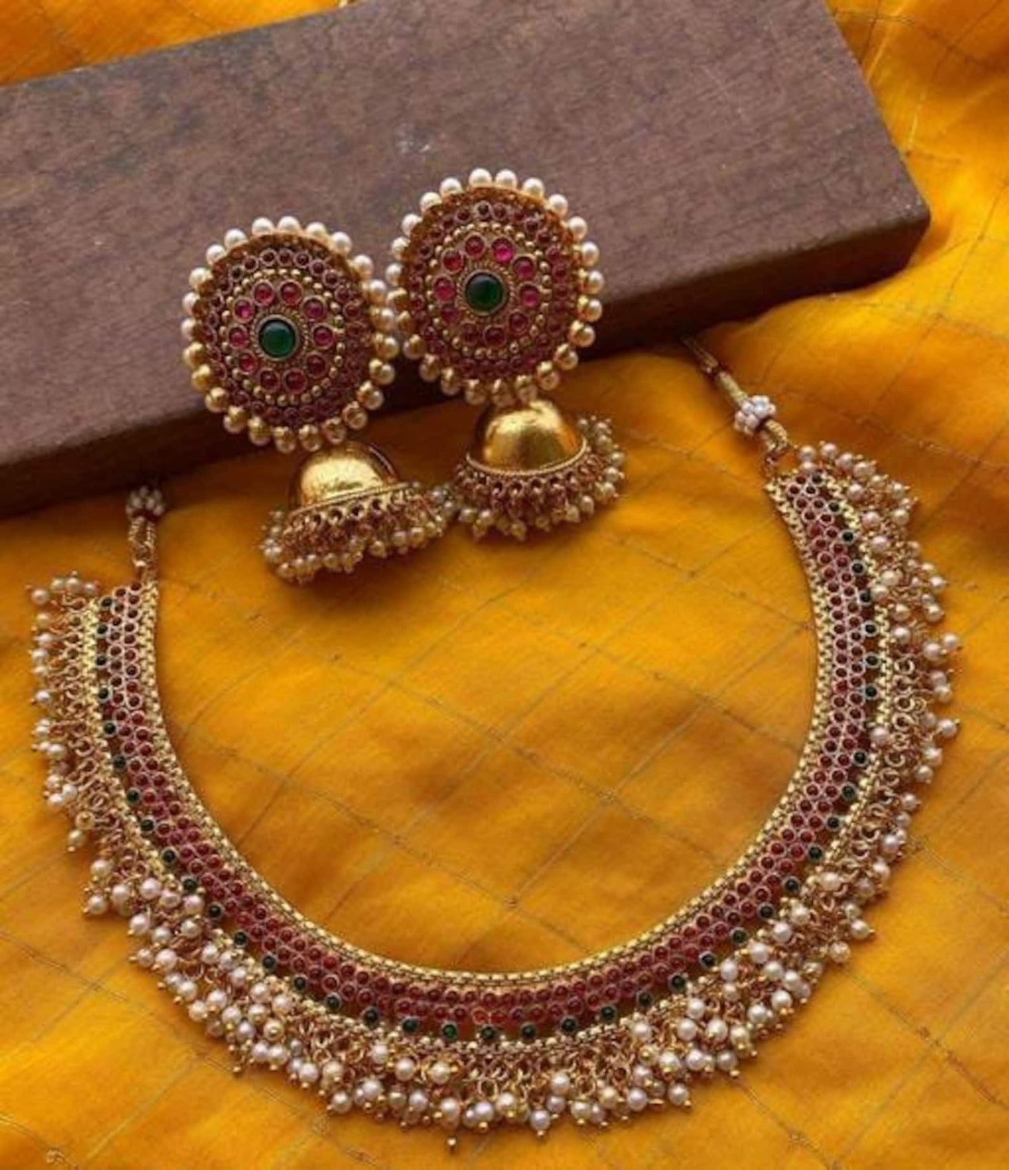 Jewel City Exquisite Gold-Plated Traditional Choker Necklace Set | Grocsy