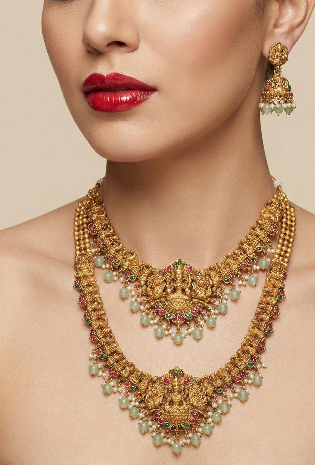 Jewel City Traditional Gold Plated Lakshmi Temple Jewelry Set | Grocsy