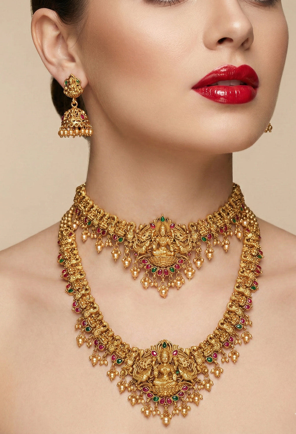 Jewel City Traditional Gold Plated Lakshmi Temple Jewelry Set | Grocsy