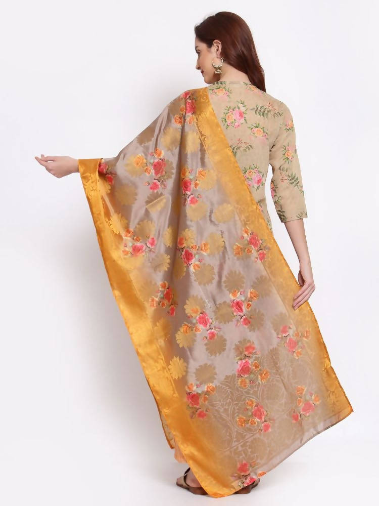 Myshka Women's Multi Solid Cotton Blend 3/4 Sleeve Round Neck Casual Kurta Pant Dupatta Set | Grocsy