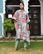 Vaasva Women's Aqua Musline Viscose Digital Printed Kaftan Pant Set | Grocsy