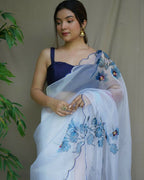 Vamsee Mudra White Organza Saree | Grocsy