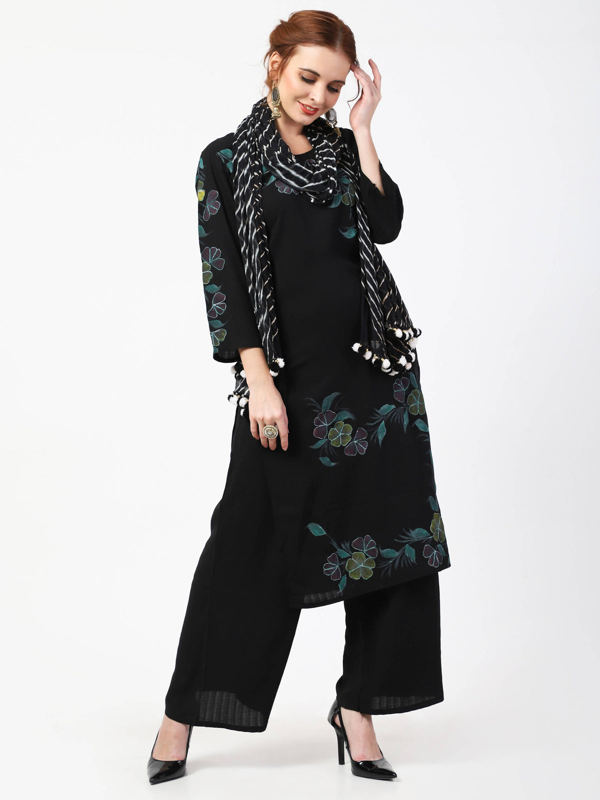 Cheera Kurta Palazzo With Leheria Dupatta Set (CH114KPD) | Grocsy