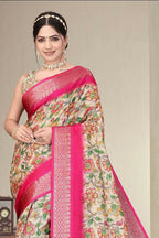 PR Fashion Multi Heavy Rich Cotton Silk Digital Print & Jacquard Saree | Grocsy