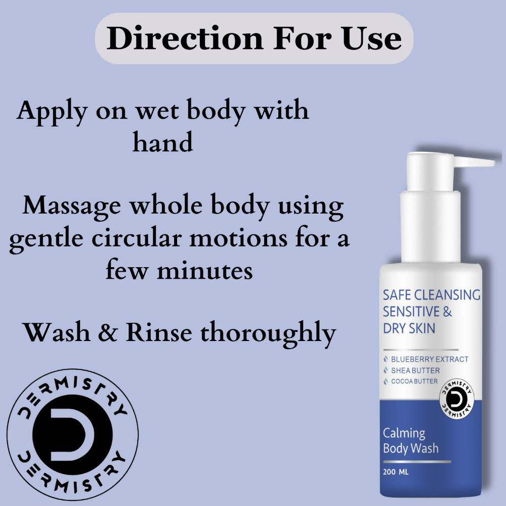 Dermistry Sensitive & Dry Skin Care Calming Soothing Body Wash Safe Soap Free Cleanser Blue Berry | Grocsy