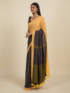 Suta Grey Yellow Colourblocked Pure Cotton Saree | Grocsy