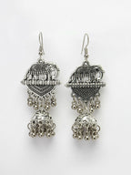 NVR Women's Silver-Toned Elephant Design German Silver Oxidised Dome Shaped Jhumka Earrings | Grocsy