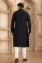 Raivat Ethnic Banarasi Art Silk Mirror Work Kurta Pajama In Black Colour | Grocsy