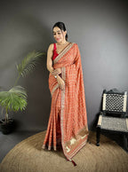Joban Fashion Peach Bandhej Bandhani Vichitra Silk Bandhani Prints Saree | Grocsy