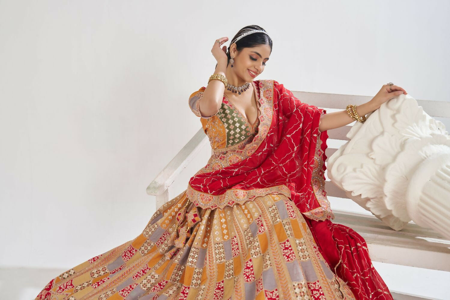 Kesar Fab Mustard Silk Embroidered Lehenga | Grocsy