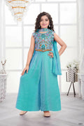 Traditional Designer Fandy Silk Sky Ethnic Fusion Wear - Anbazaar | Grocsy