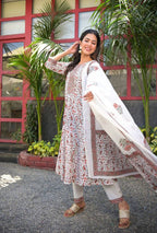 Yufta Women White Paisley Printed Regular Sequinned Pure Cotton Kurta with Palazzo & With Dupatta | Grocsy