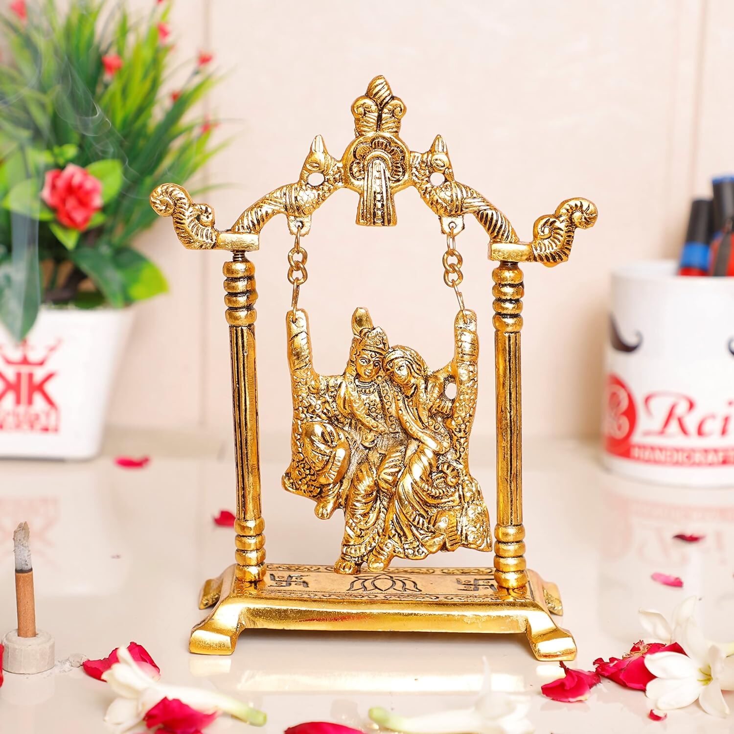 KridayKraft Radha Krishna on Swing jhula Metal Statue