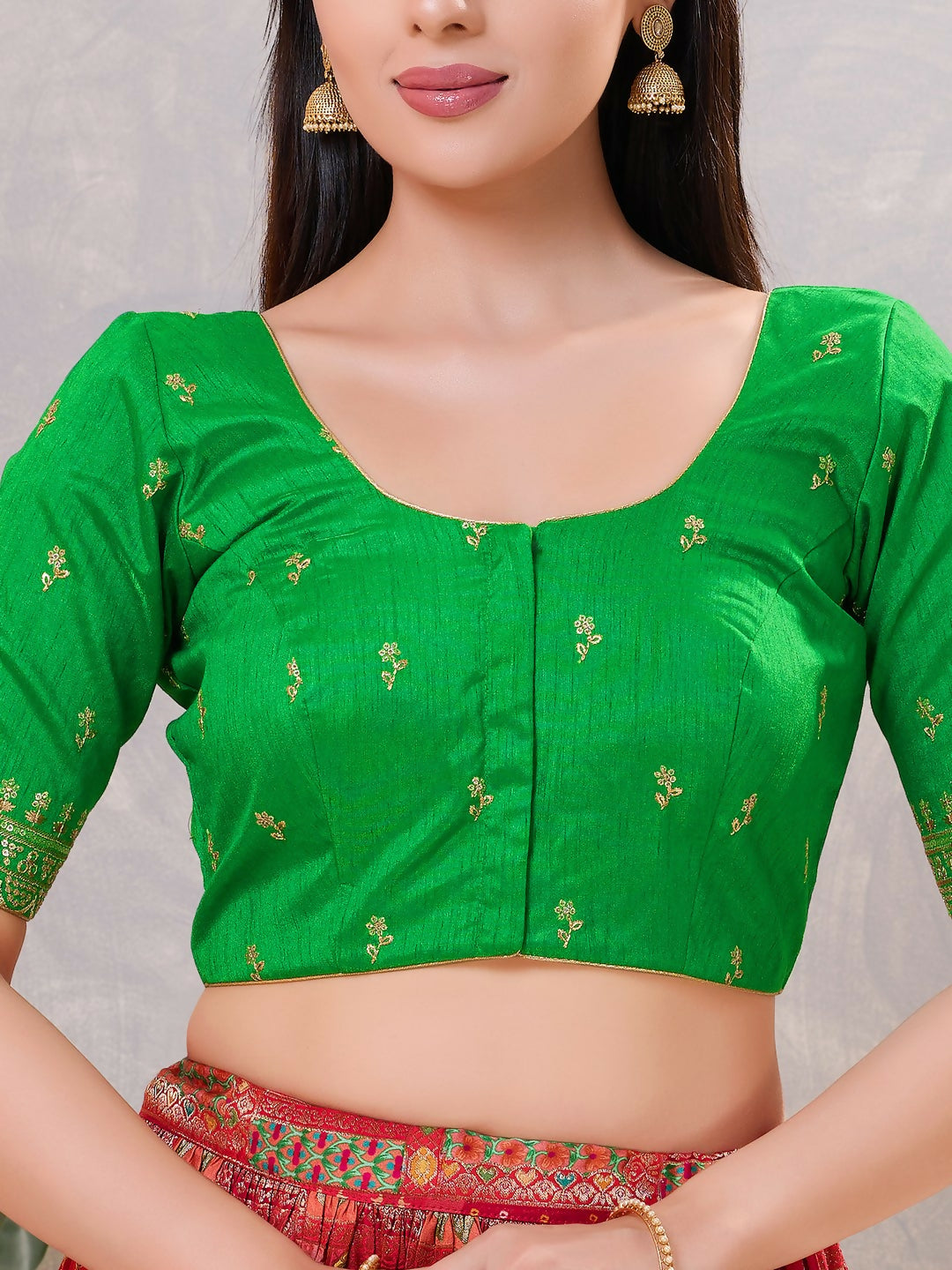 Joban Fashion Women Silk Green Stitched Blouse | Grocsy