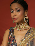 Maharani Kundan Choker with Multi Stones and Earrings- Ruby Raang | Grocsy