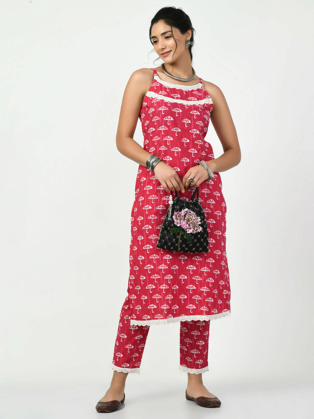 Myshka Women's Pink Printed Kurta With Trouser | Grocsy