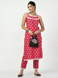 Myshka Women's Pink Printed Kurta With Trouser | Grocsy