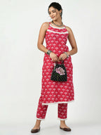 Myshka Women's Pink Printed Kurta With Trouser | Grocsy
