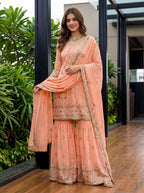 Teeya Creation Fenta Faux Georgette Multi Thread Work Wedding Wear Sharara Set | Grocsy