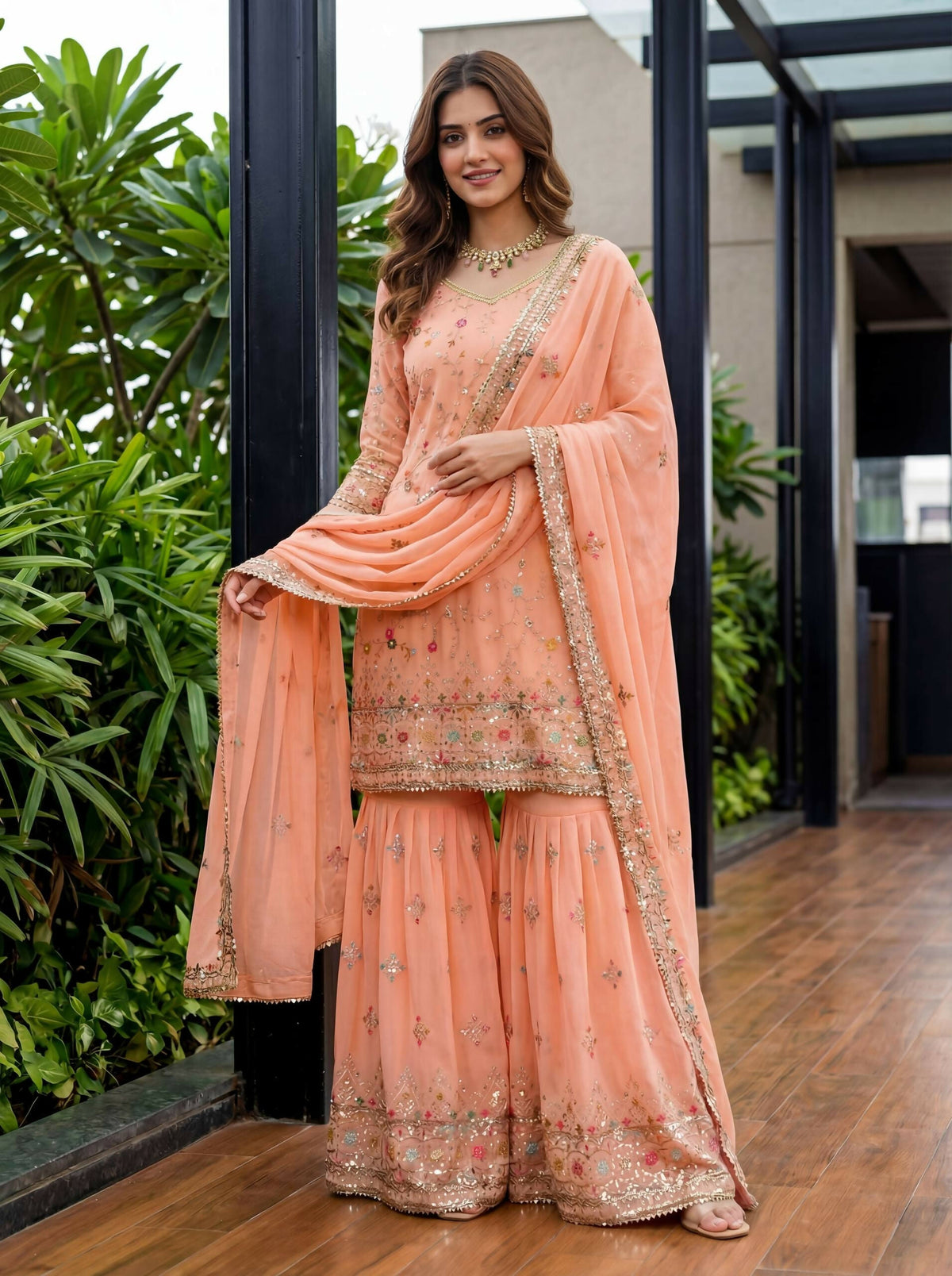 Teeya Creation Fenta Faux Georgette Multi Thread Work Wedding Wear Sharara Set | Grocsy