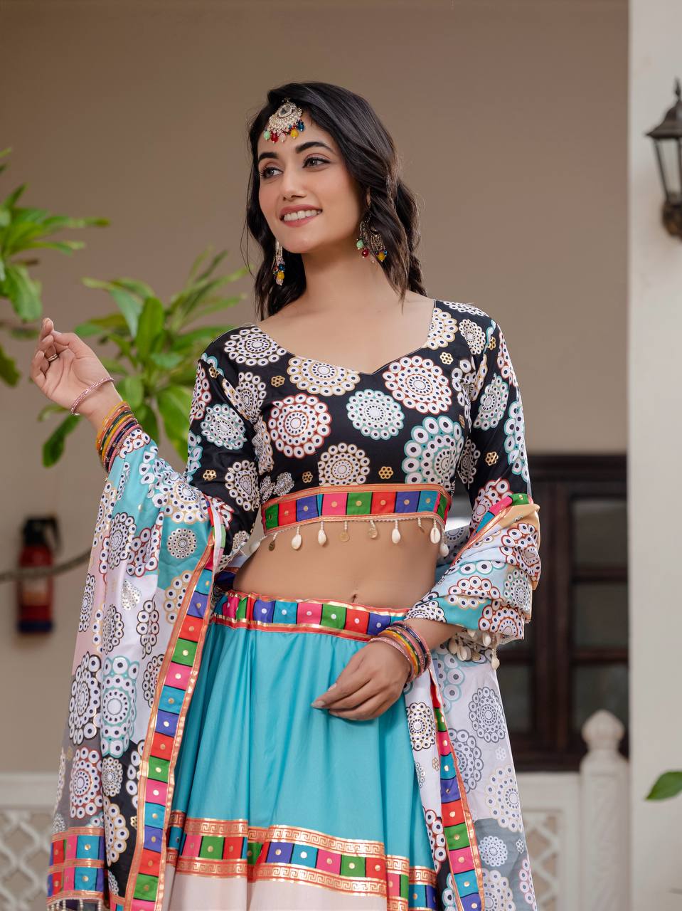 Teeya Creation Multi Colour Creap Silk Navratry Special Lehenga Choli | Grocsy