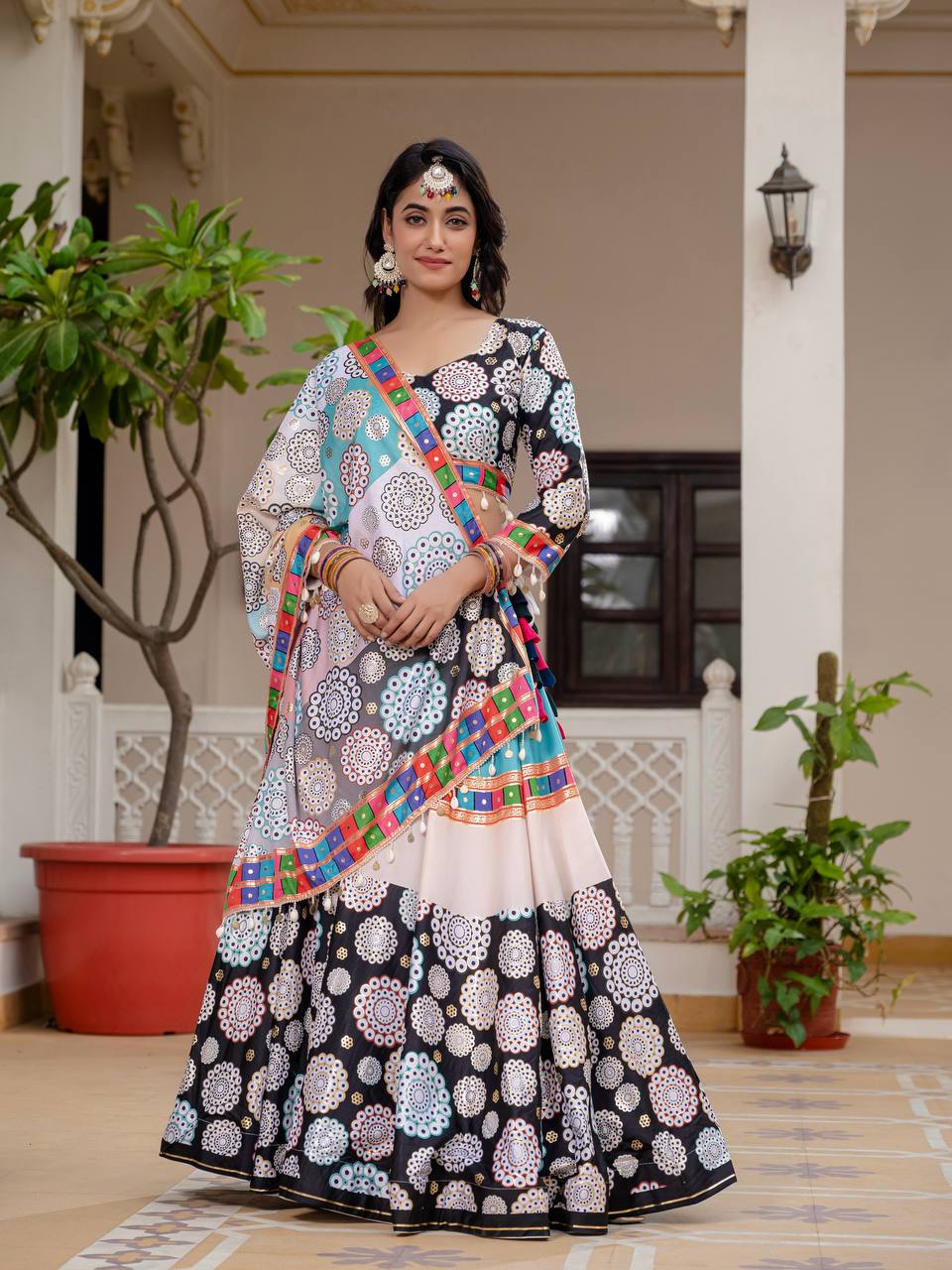 Teeya Creation Multi Colour Creap Silk Navratry Special Lehenga Choli | Grocsy
