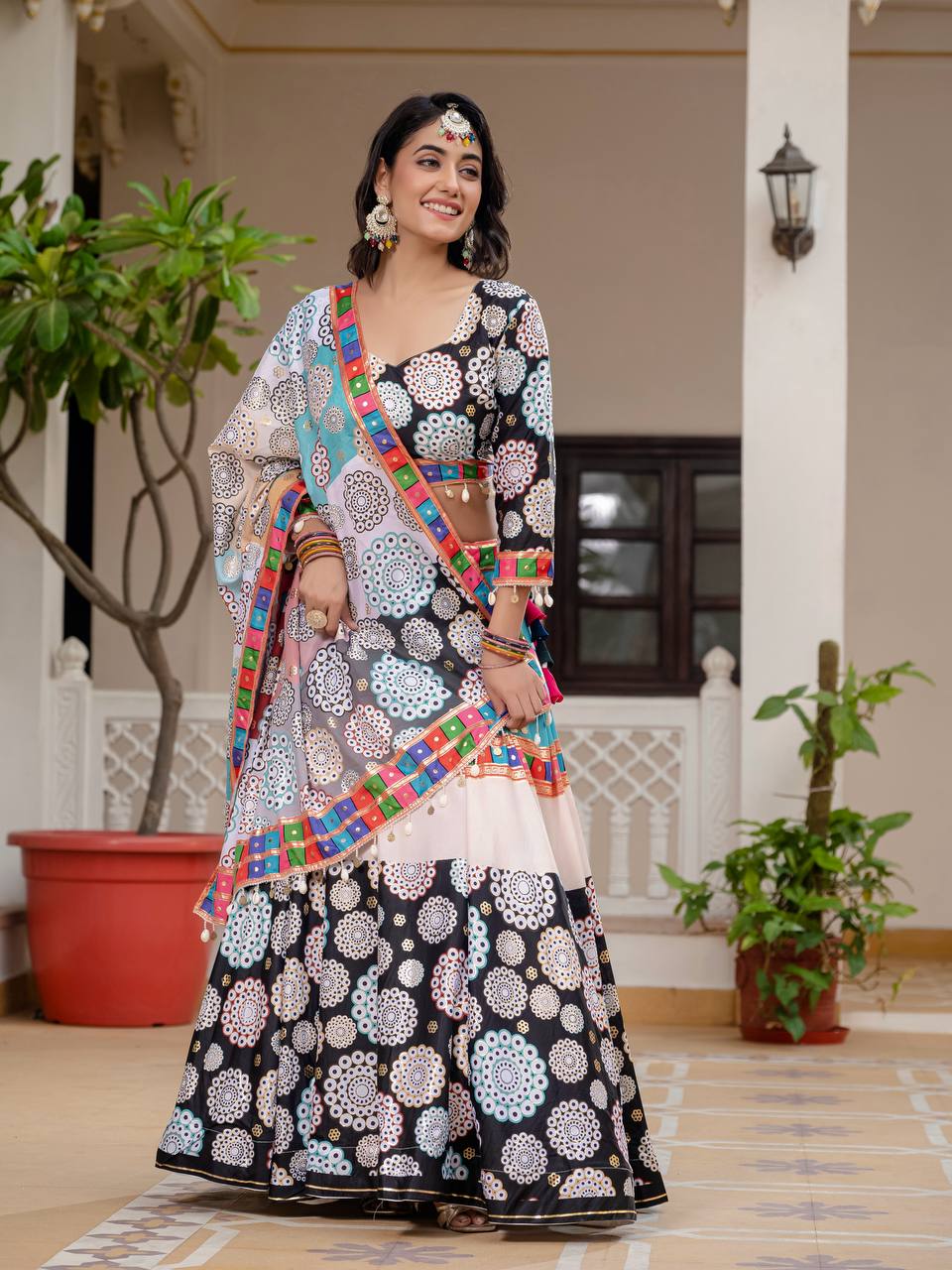 Teeya Creation Multi Colour Creap Silk Navratry Special Lehenga Choli | Grocsy