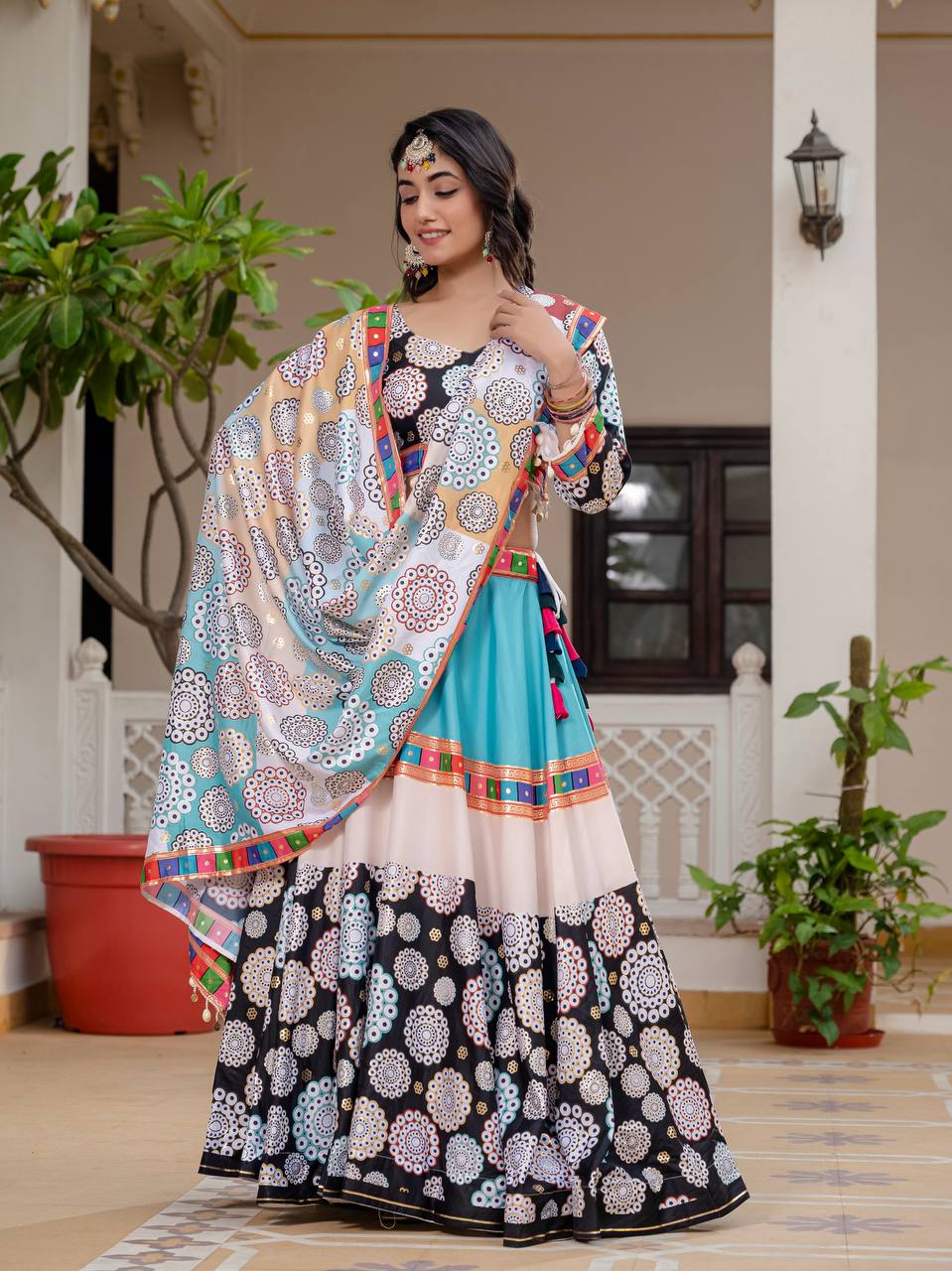 Teeya Creation Multi Colour Creap Silk Navratry Special Lehenga Choli | Grocsy