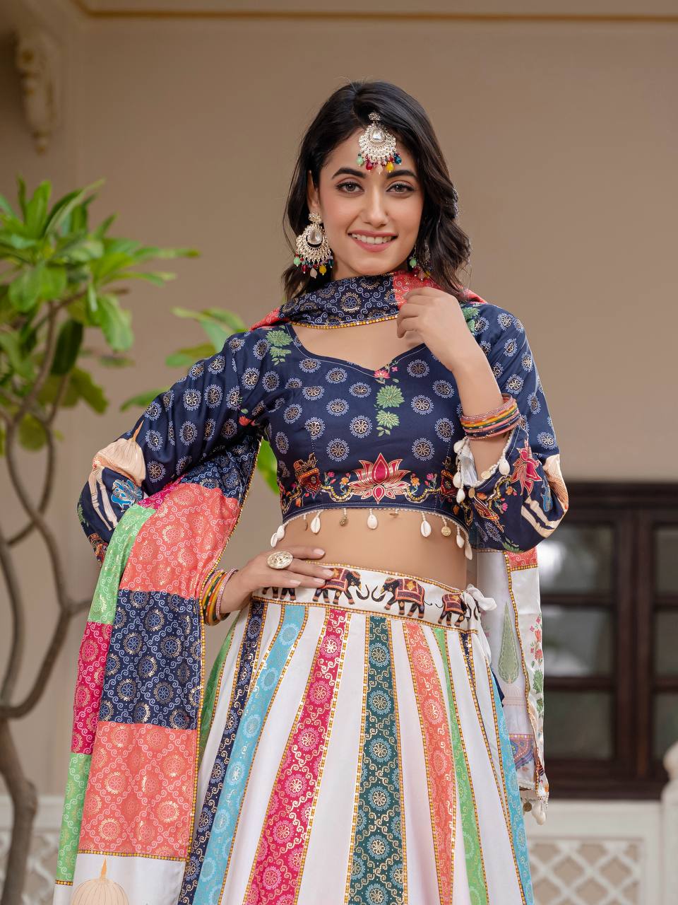 Teeya Creation Multi Colour Creap Silk Navratry Special Lehenga Choli | Grocsy