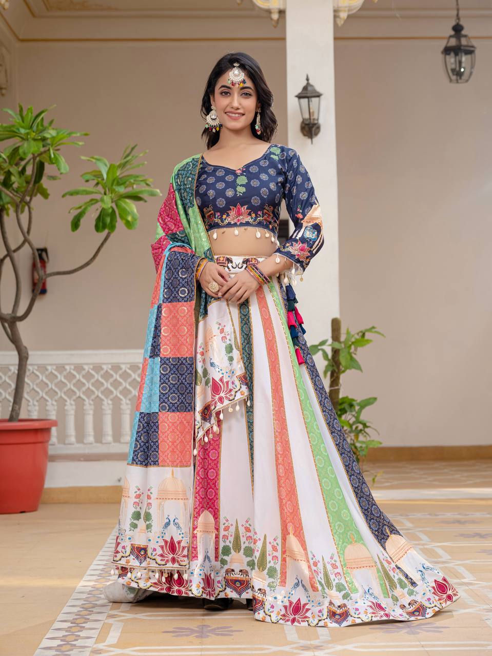 Teeya Creation Multi Colour Creap Silk Navratry Special Lehenga Choli | Grocsy