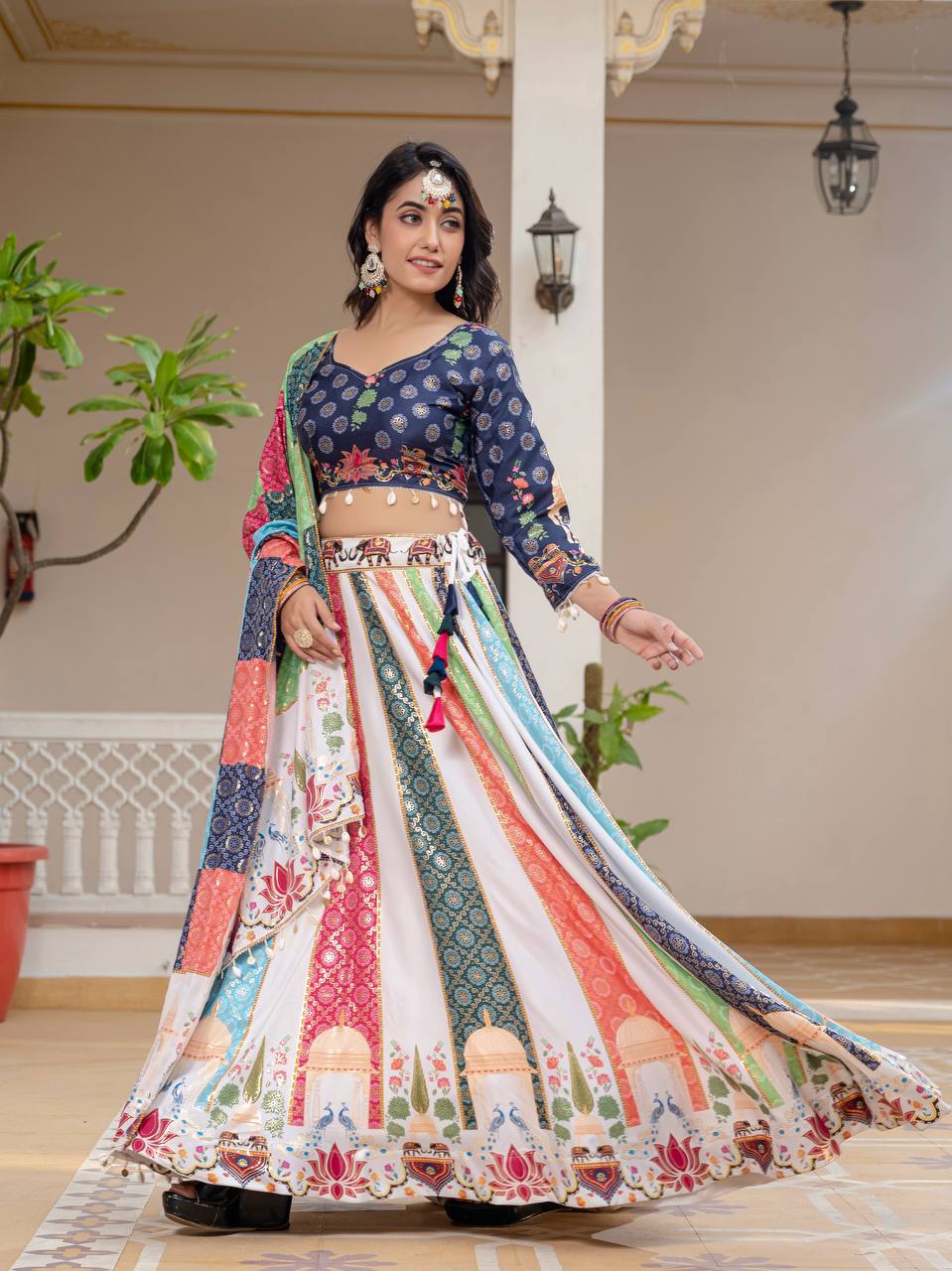 Teeya Creation Multi Colour Creap Silk Navratry Special Lehenga Choli | Grocsy