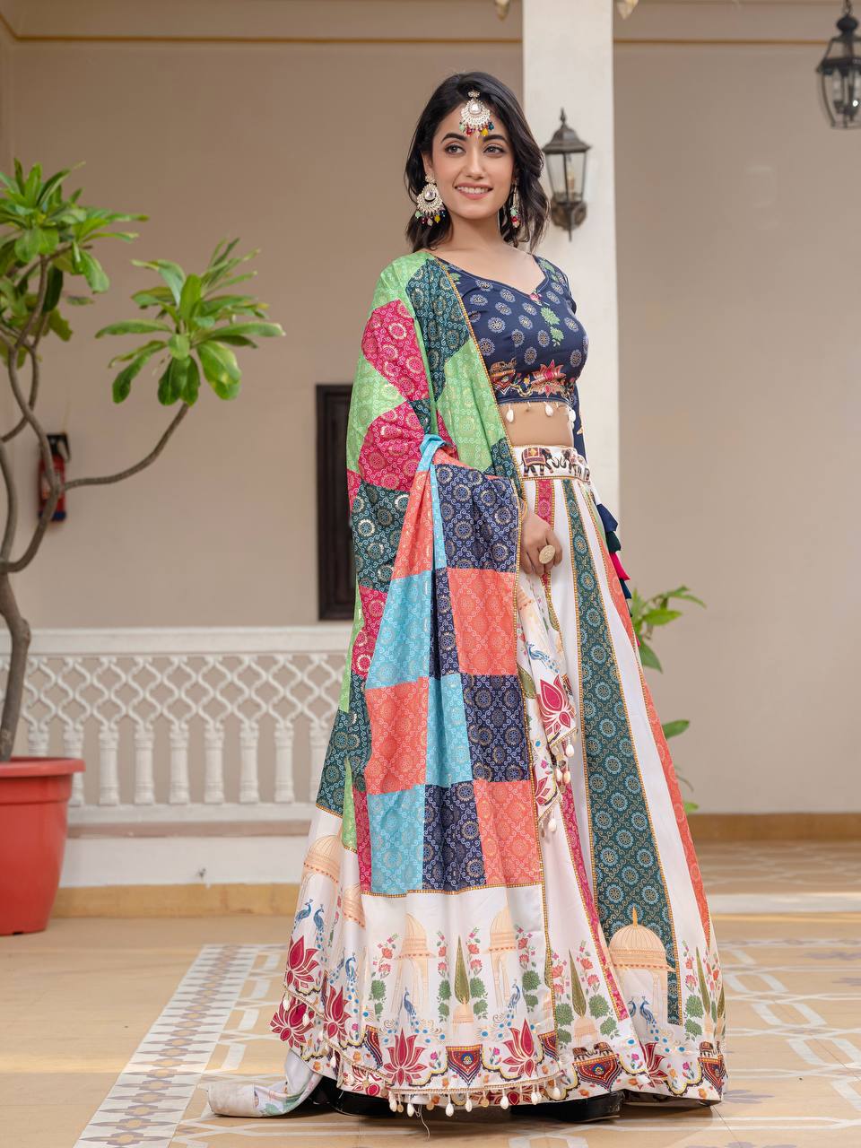 Teeya Creation Multi Colour Creap Silk Navratry Special Lehenga Choli | Grocsy