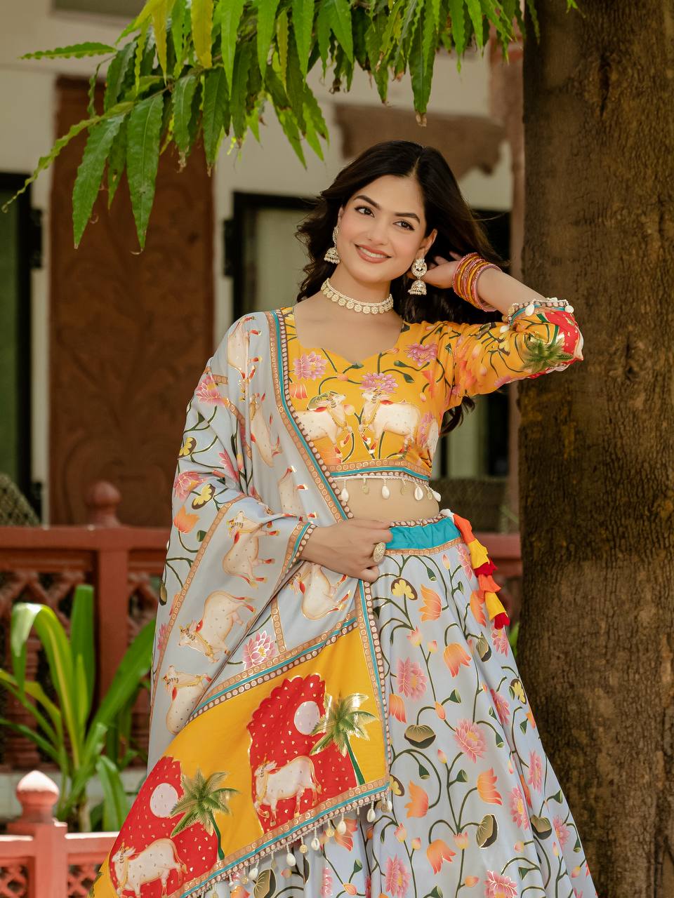 Teeya Creation Multi Colour Creap Silk Navratry Special Lehenga Choli | Grocsy