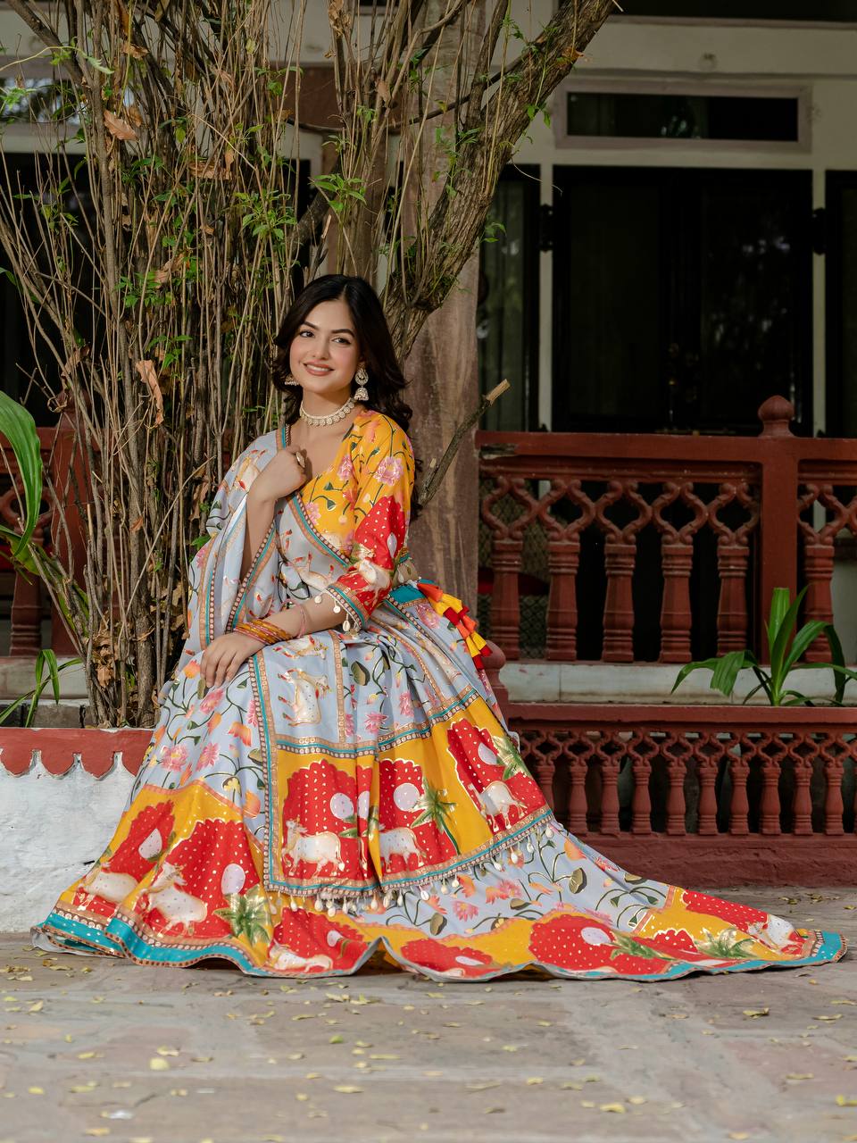 Teeya Creation Multi Colour Creap Silk Navratry Special Lehenga Choli | Grocsy