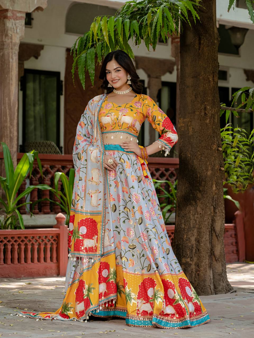 Teeya Creation Multi Colour Creap Silk Navratry Special Lehenga Choli | Grocsy