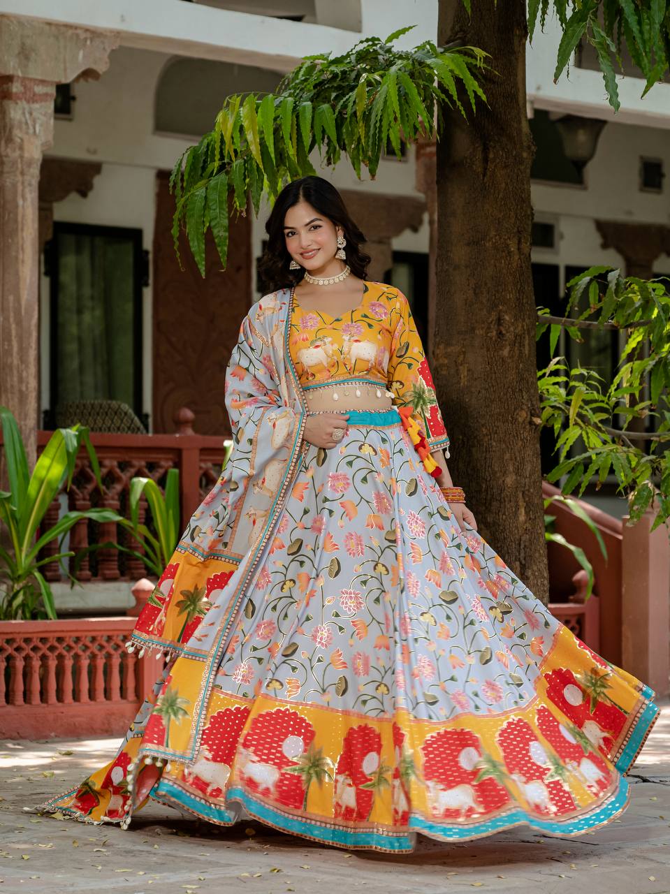 Teeya Creation Multi Colour Creap Silk Navratry Special Lehenga Choli | Grocsy
