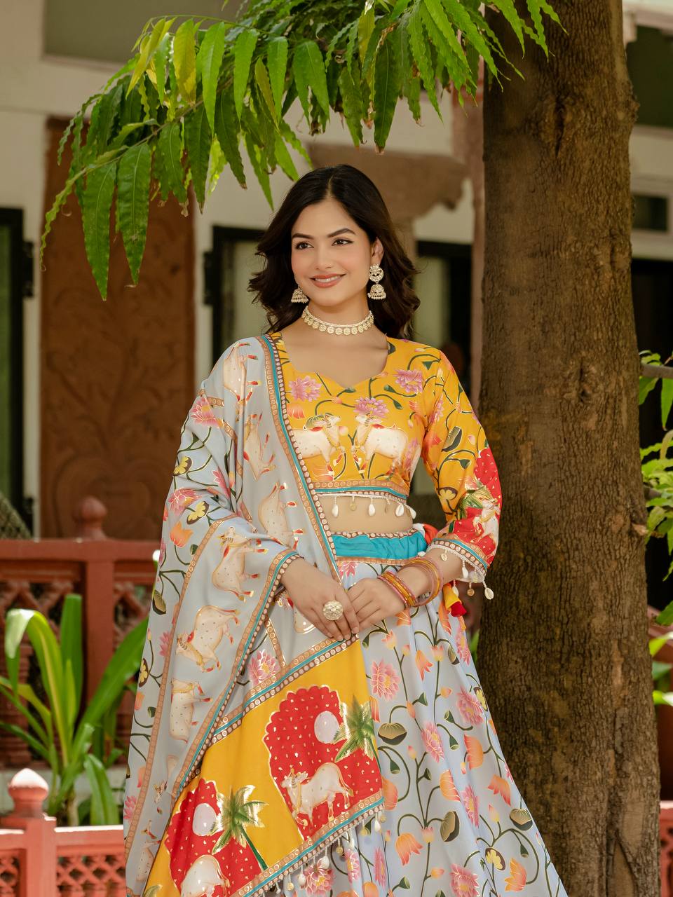 Teeya Creation Multi Colour Creap Silk Navratry Special Lehenga Choli | Grocsy
