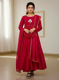 Teeya Creation Womens New Simply Wear Pure Mul Viscos Chanderi Cotton Red Gown Set | Grocsy