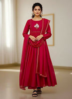 Teeya Creation Womens New Simply Wear Pure Mul Viscos Chanderi Cotton Red Gown Set | Grocsy