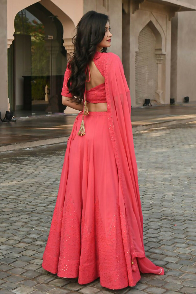 Jyoti Fashion Gajri Thread Embroidery Georgette Lehenga Choli with Dupatta | Grocsy