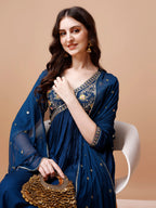 Alia Cut Embroidered Kurta With Pant & Dupatta, Multicolor - Hiral Fashion | Grocsy