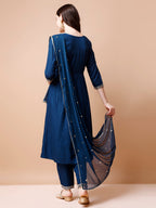 Alia Cut Embroidered Kurta With Pant & Dupatta, Multicolor - Hiral Fashion | Grocsy