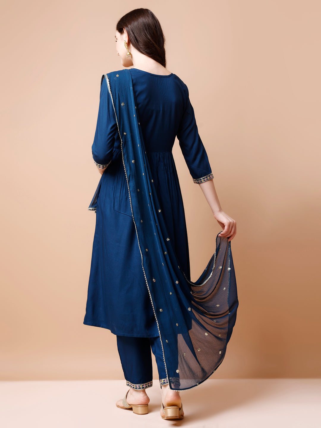Alia Cut Embroidered Kurta With Pant & Dupatta, Multicolor - Hiral Fashion | Grocsy