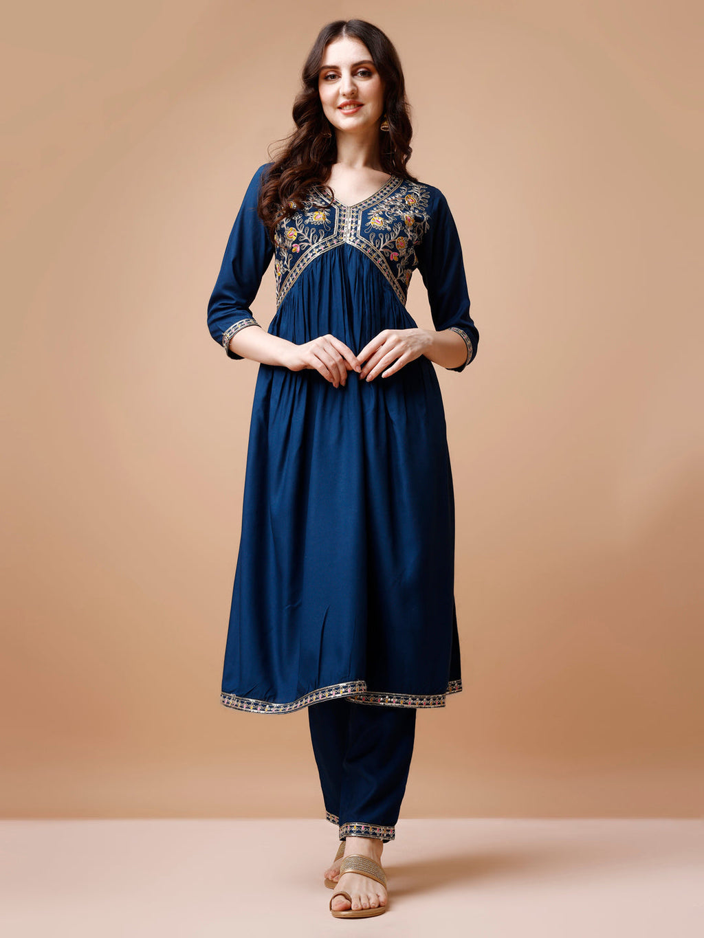 Alia Cut Embroidered Kurta With Pant & Dupatta, Multicolor - Hiral Fashion | Grocsy