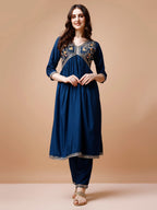 Alia Cut Embroidered Kurta With Pant & Dupatta, Multicolor - Hiral Fashion | Grocsy