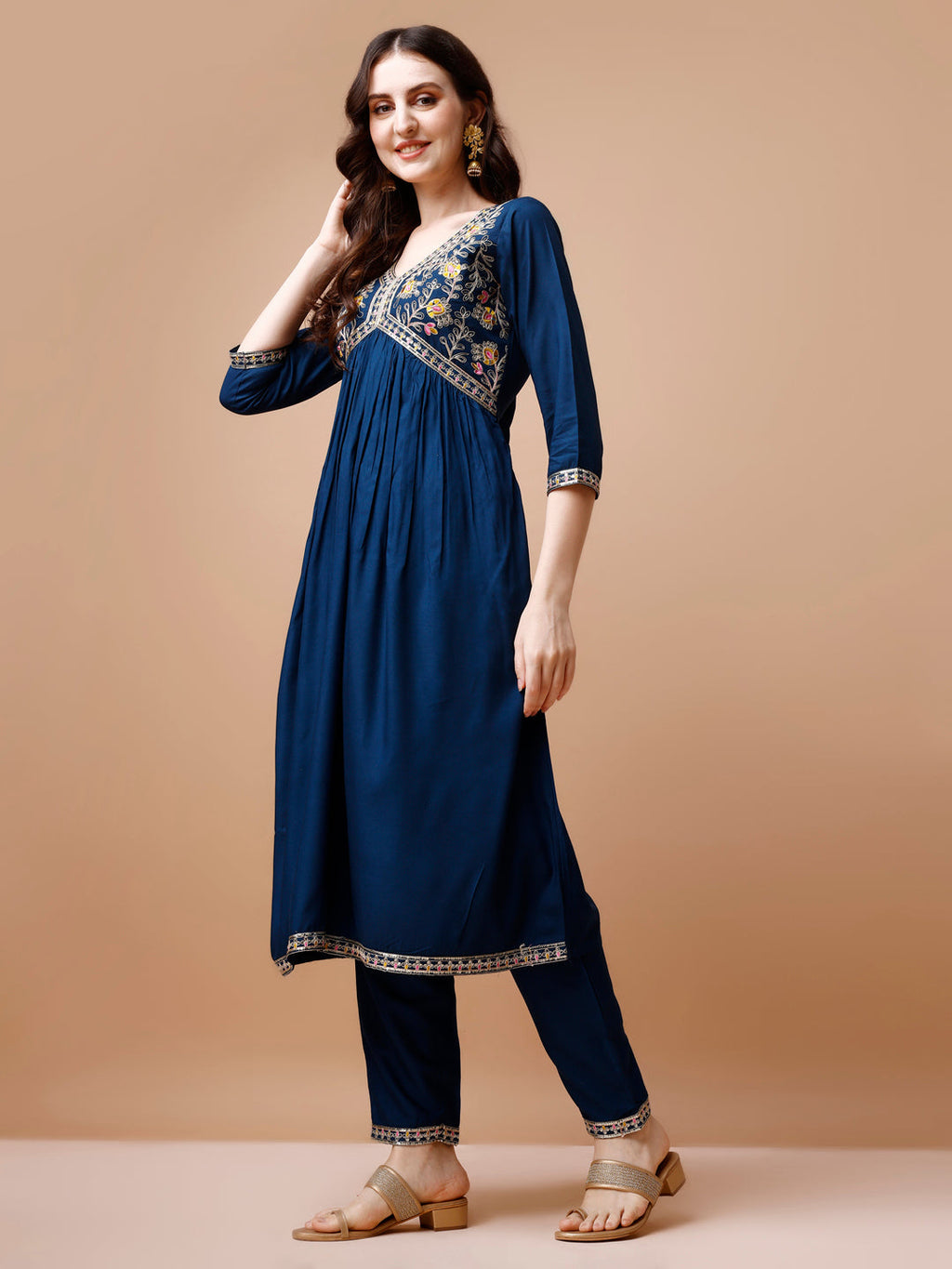 Alia Cut Embroidered Kurta With Pant & Dupatta, Multicolor - Hiral Fashion | Grocsy