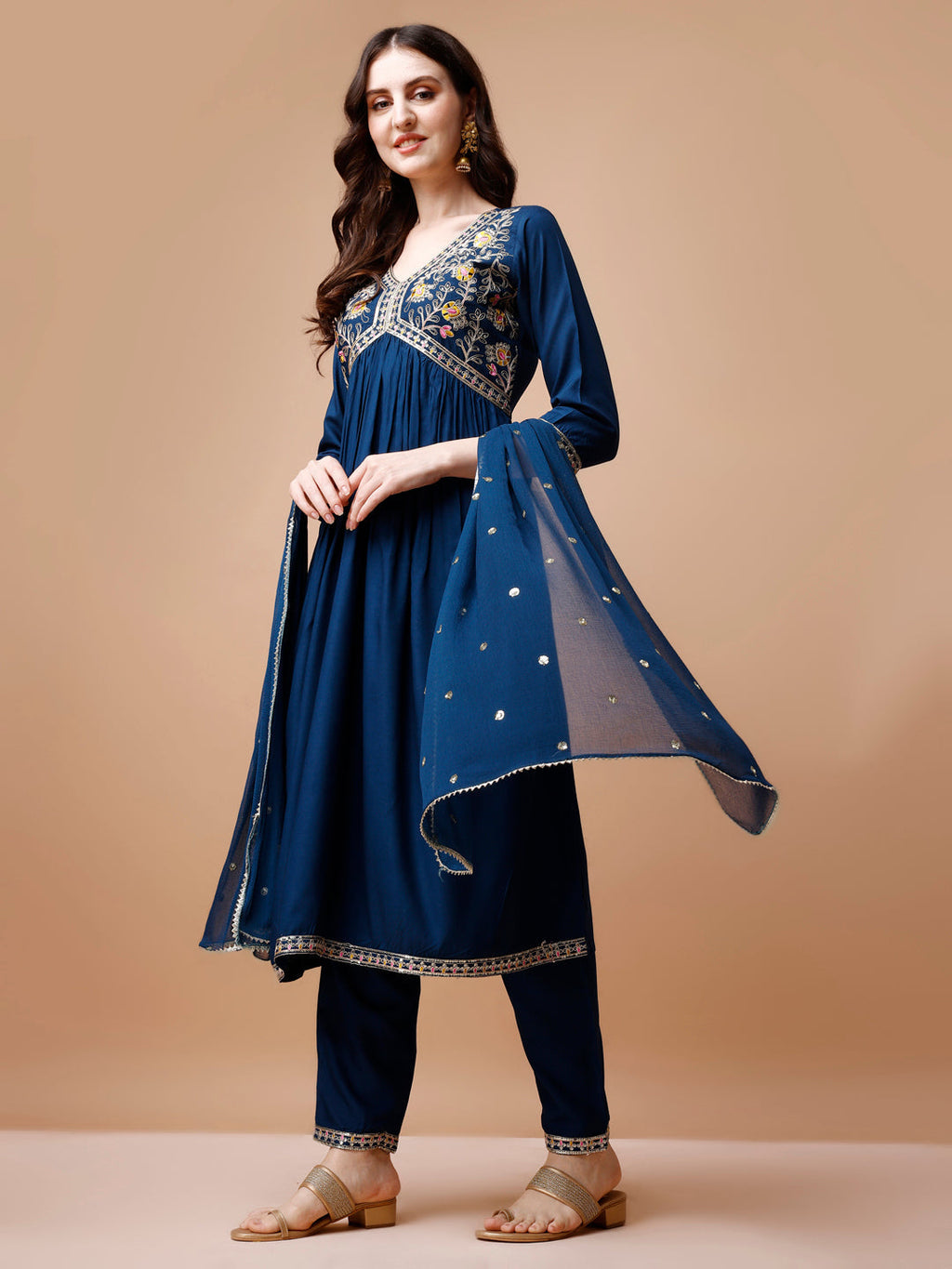 Alia Cut Embroidered Kurta With Pant & Dupatta, Multicolor - Hiral Fashion | Grocsy