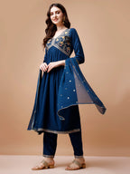 Alia Cut Embroidered Kurta With Pant & Dupatta, Multicolor - Hiral Fashion | Grocsy