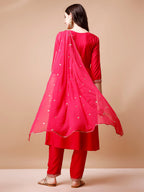 Alia Cut Embroidered Kurta With Pant & Dupatta, Multicolor - Hiral Fashion | Grocsy